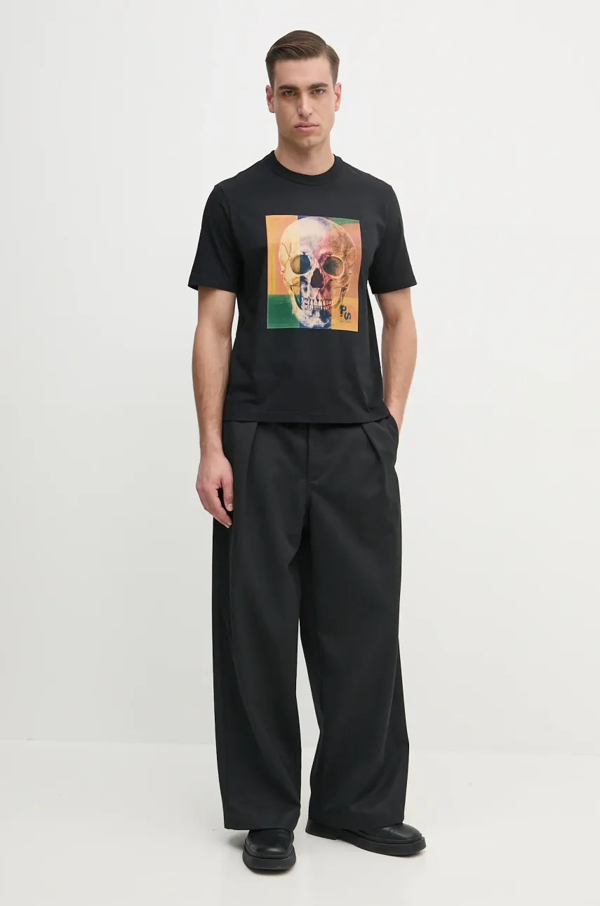 Хлопковая футболка PS Paul Smith мужская цвет чёрный с принтом M2R.220X.PP4703 Хлопковая футболка PS Paul Smith мужская цвет чёрный с принтом M2R.220X.PP4703