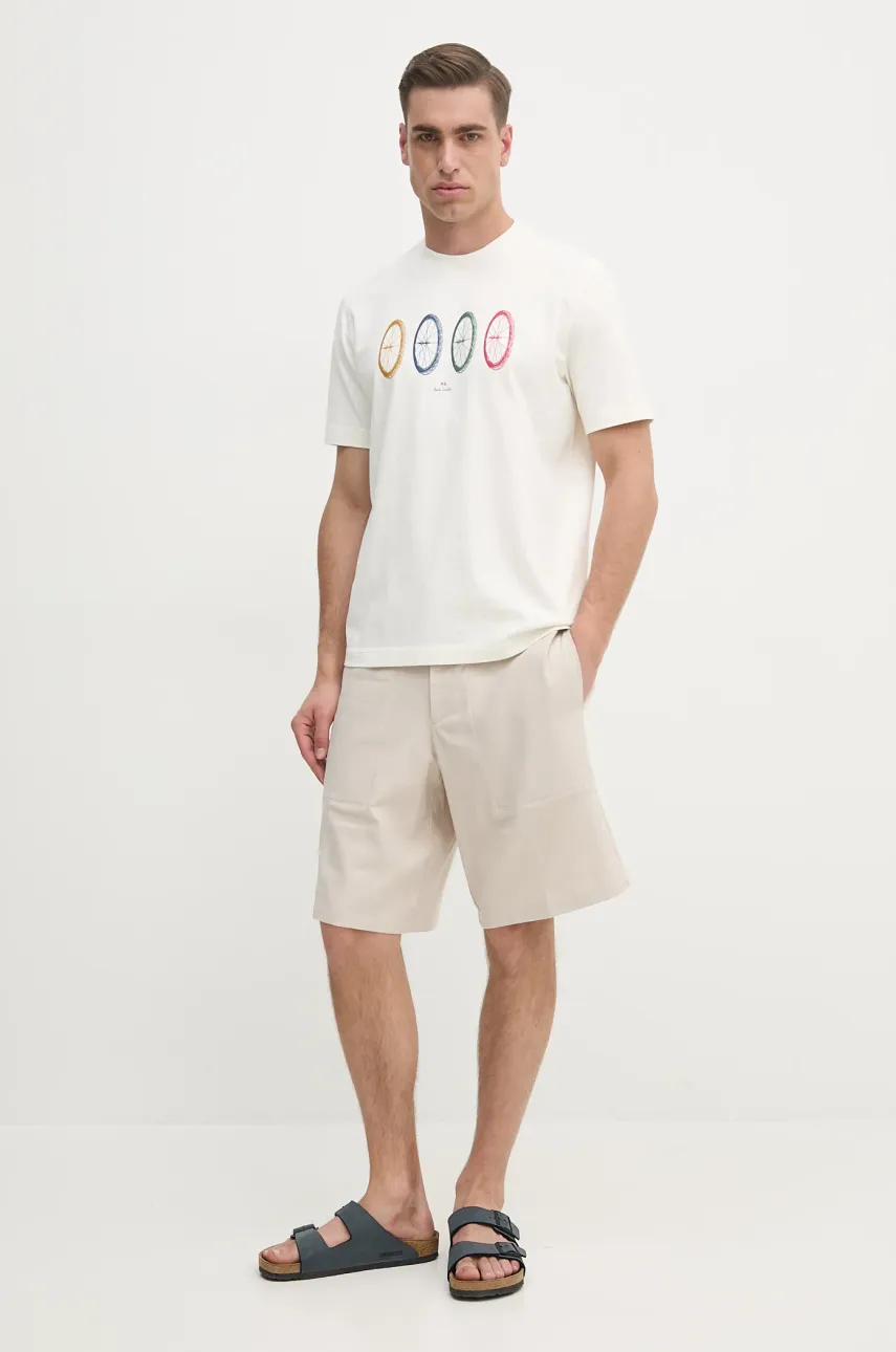 Хлопковая футболка PS Paul Smith мужская цвет бежевый с принтом M2R.965X.PP5015 Хлопковая футболка PS Paul Smith мужская цвет бежевый с принтом M2R.965X.PP5015