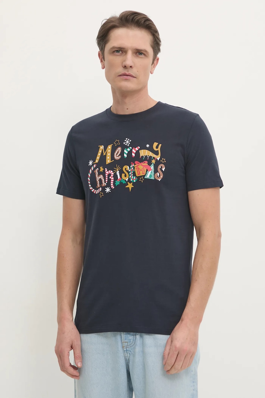 Lindbergh tricou din bumbac barbati, culoarea albastru marin, cu imprimeu, 30-400311 Lindbergh tricou din bumbac barbati, culoarea albastru marin, cu imprimeu, 30-400311