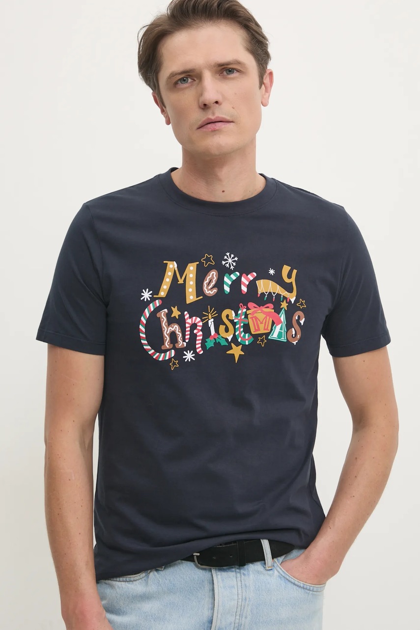 Βαμβακερό μπλουζάκι Lindbergh ανδρικό, χρώμα: ναυτικό μπλε, 30-400311 φωτογραφία