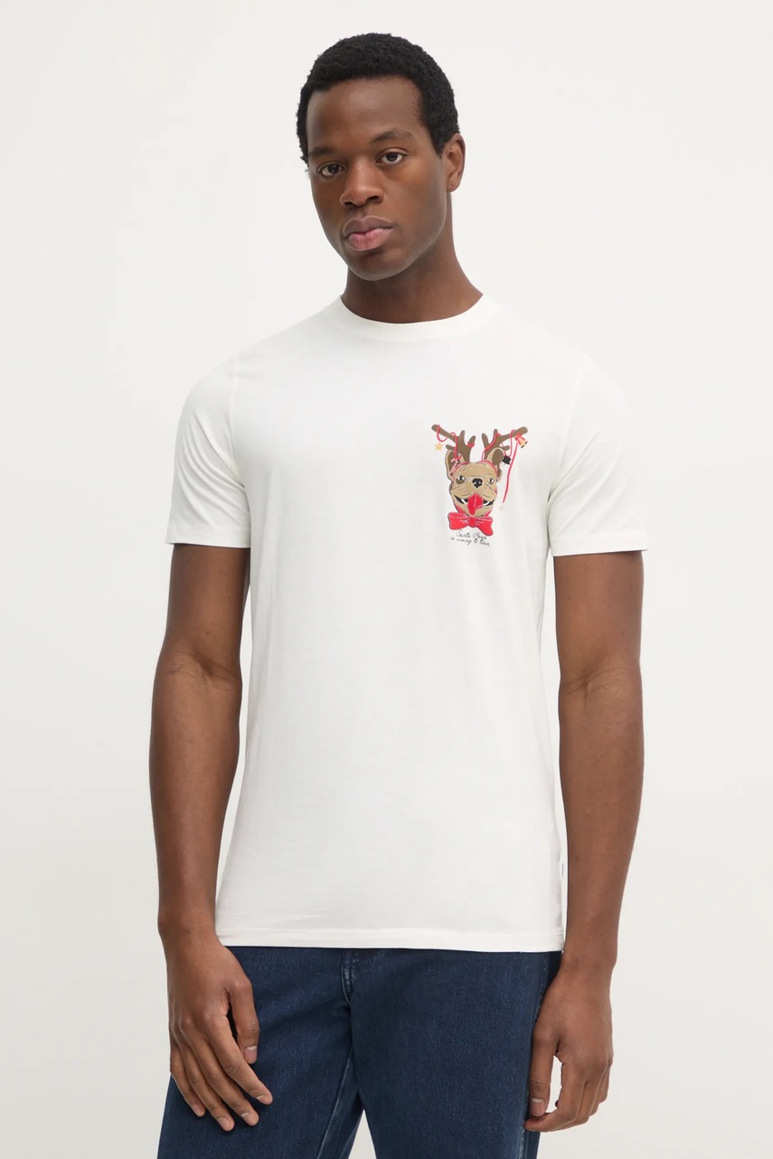 Βαμβακερό μπλουζάκι Lindbergh ανδρικά, χρώμα: μπεζ, 30-400311 φωτογραφία