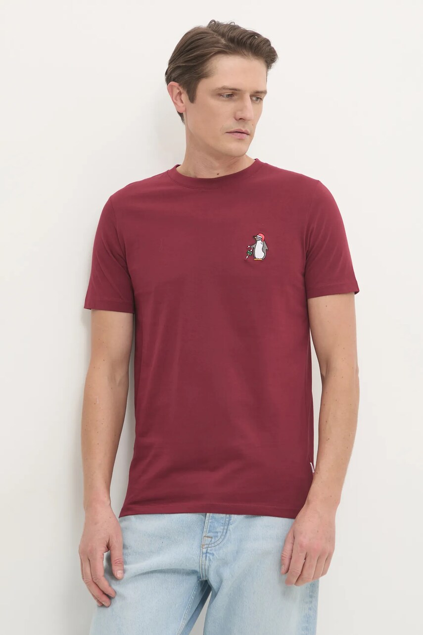 Lindbergh tricou din bumbac barbati, culoarea bordo, cu imprimeu, 30-400313 Lindbergh tricou din bumbac barbati, culoarea bordo, cu imprimeu, 30-400313