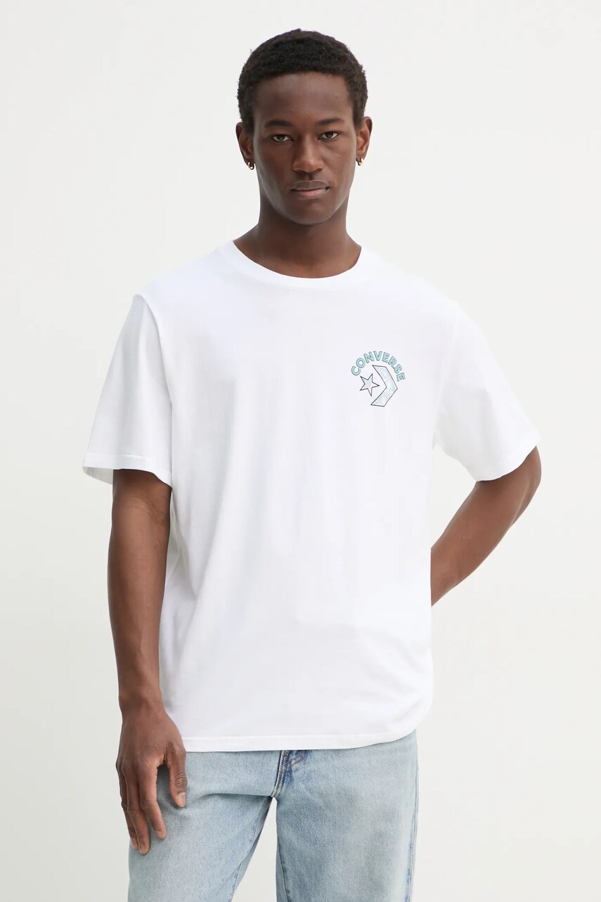 Converse tricou din bumbac bărbați, culoarea bej, cu imprimeu, 10027096-A02