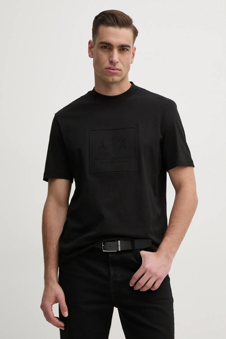 Armani Exchange tricou din bumbac barbati, culoarea negru, cu imprimeu, XM000089 AF10361