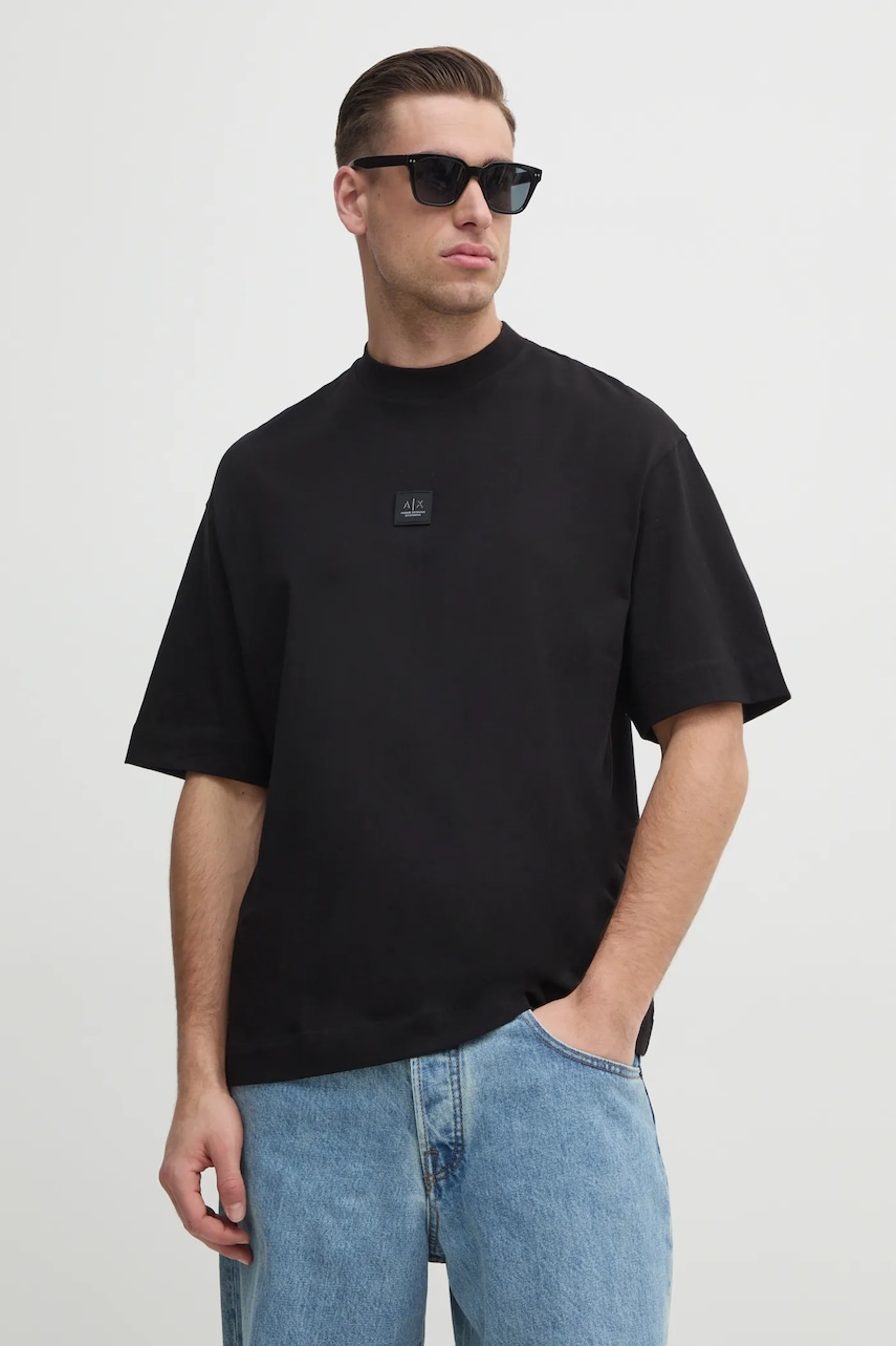 Armani Exchange tricou din bumbac barbati, culoarea negru, cu imprimeu, XM000118 AF10361