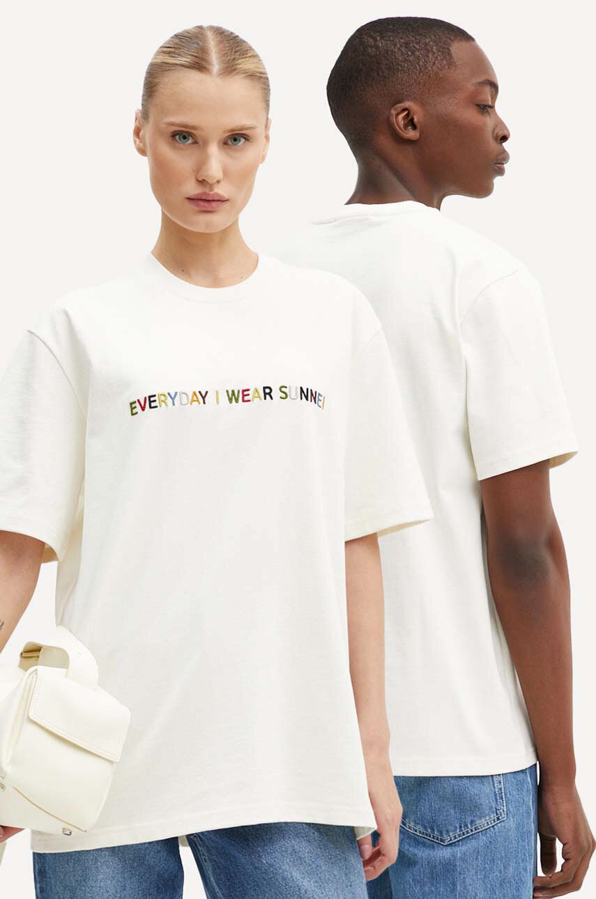 Sunnei tricou din bumbac culoarea bej, cu imprimeu, RTWXJER007