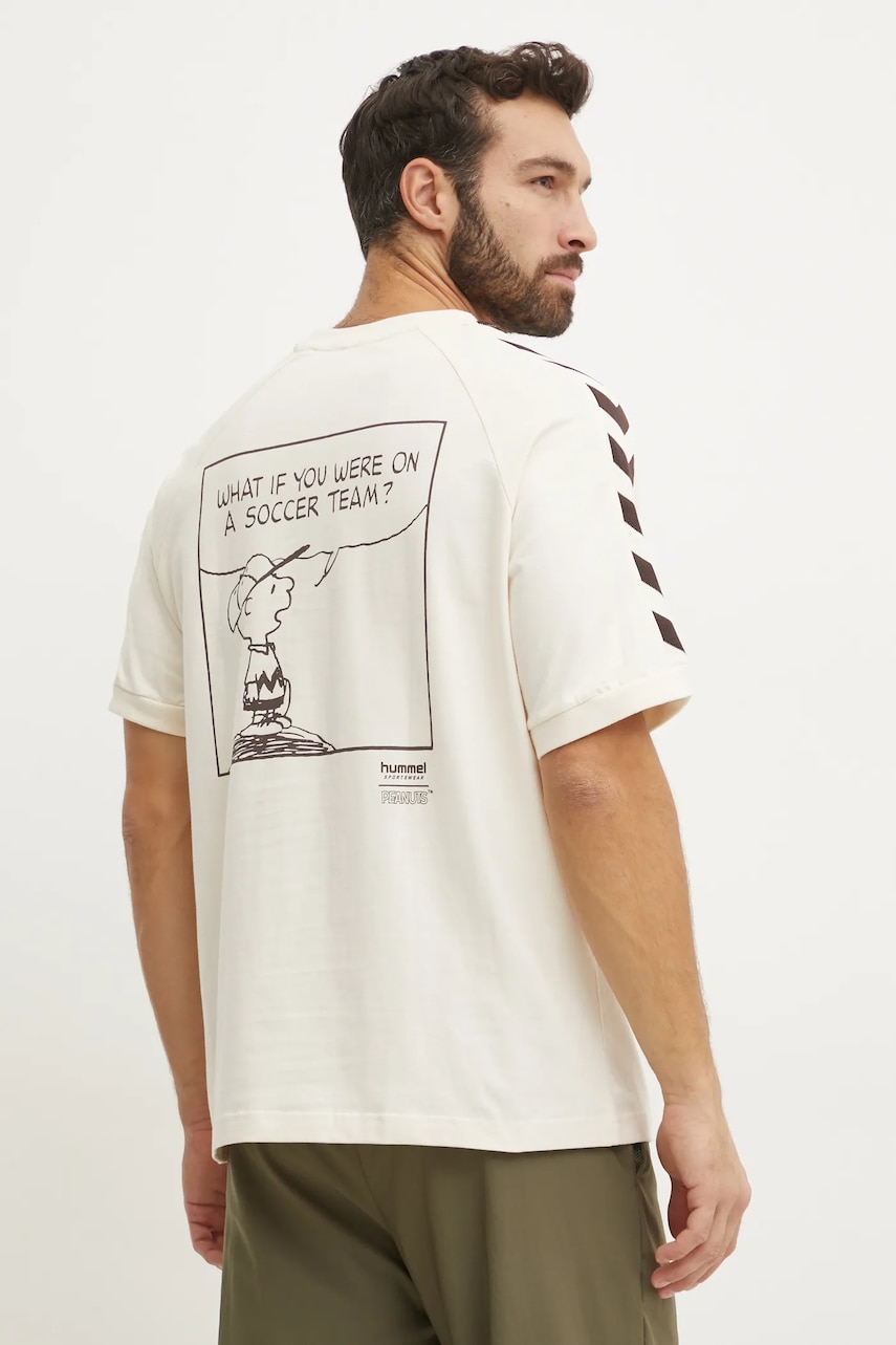 Hummel tricou din bumbac Hummel x Peanuts culoarea bej, cu imprimeu, 226105