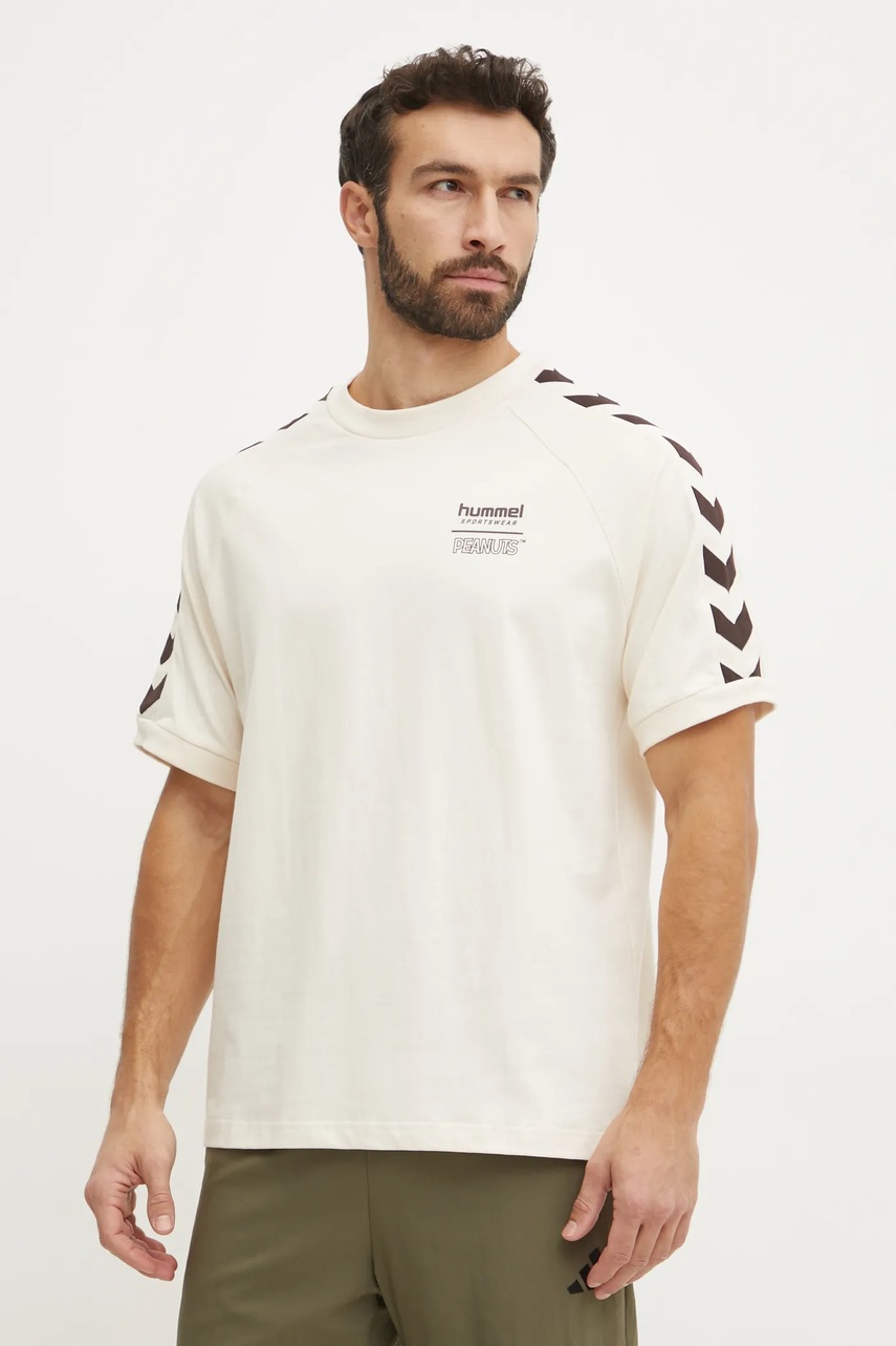 Бавовняна футболка Hummel Hummel x Peanuts колір бежевий з принтом 226105 