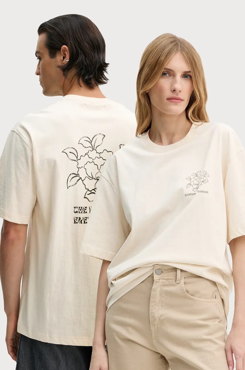 Samsoe Samsoe tricou din bumbac SAPOETRY culoarea bej, modelator, U24300004