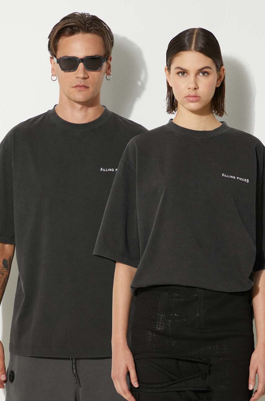 Filling Pieces tricou din bumbac Boxy Vintage culoarea negru, neted, 74413780626