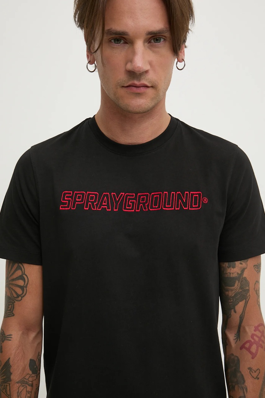 Бавовняна футболка Sprayground колір чорний з аплікацією 21PESP002D 
