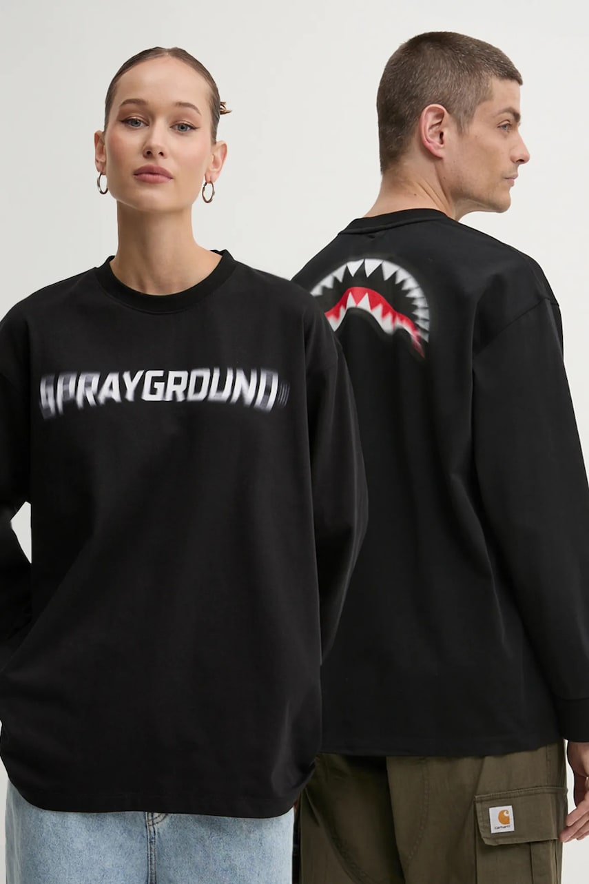 Sprayground longsleeve din bumbac culoarea negru, cu imprimeu, SP624 Sprayground longsleeve din bumbac culoarea negru, cu imprimeu, SP624