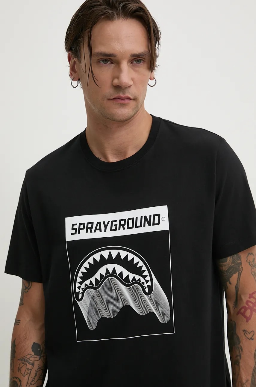 Sprayground tricou din bumbac culoarea negru, cu imprimeu, SP667 Sprayground tricou din bumbac culoarea negru, cu imprimeu, SP667
