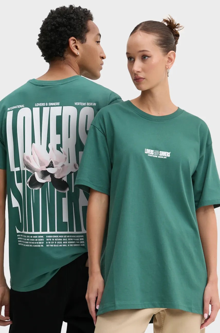 Vertere Berlin tricou din bumbac culoarea verde, cu imprimeu, VER T255