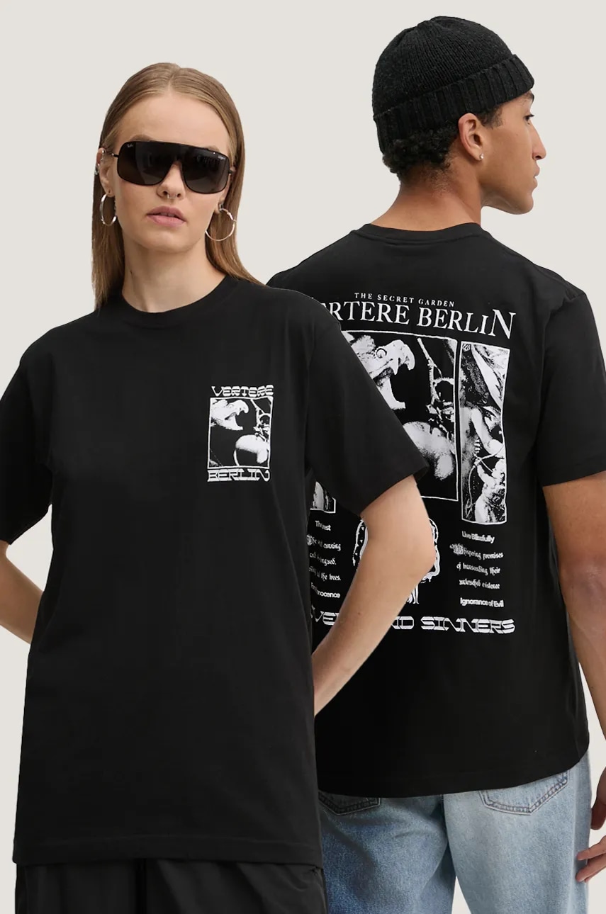 Vertere Berlin tricou din bumbac culoarea negru, cu imprimeu, VER T250
