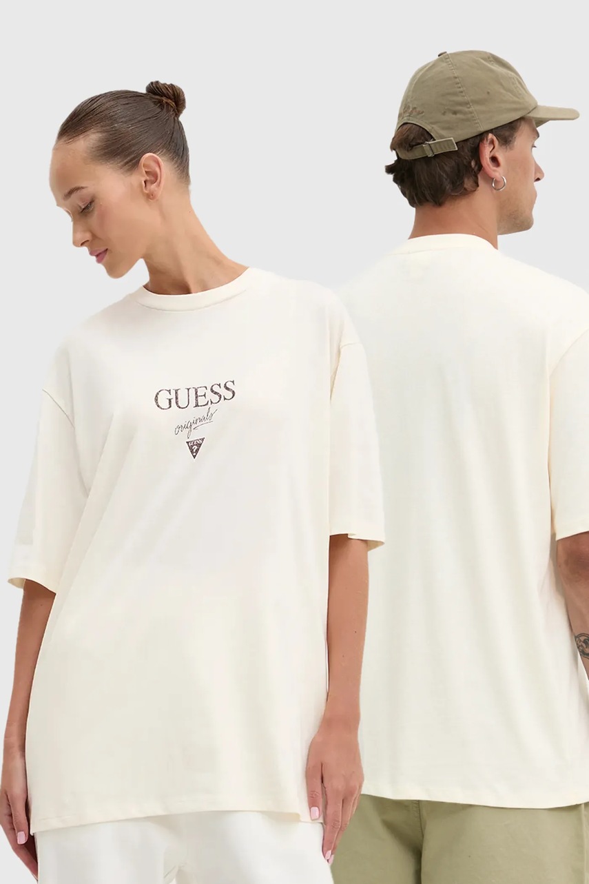 

Памучна тениска Guess Originals в бежово с принт M4BI15 K8FQ4, Бежов
