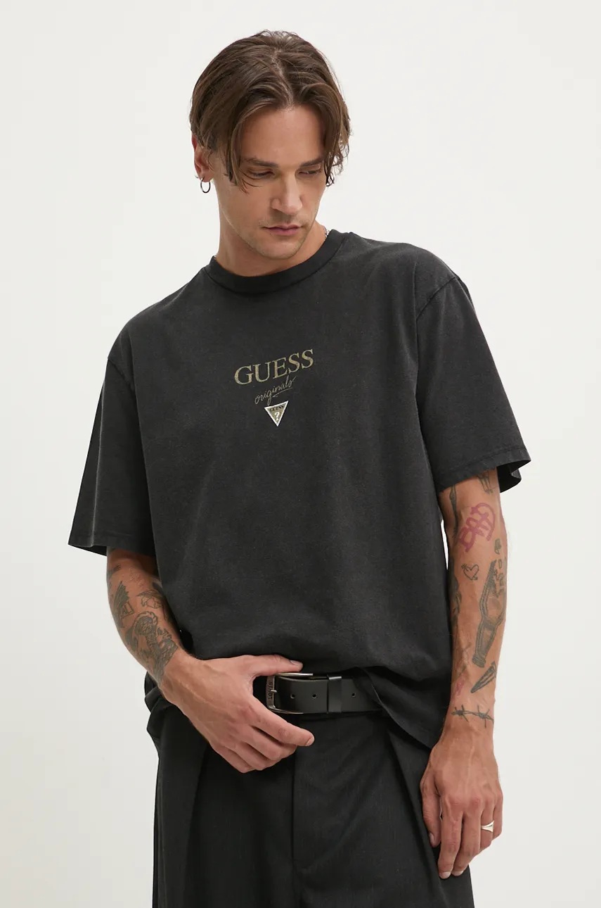 

Памучна тениска Guess Originals в черно с принт M4BI15 K8FQ4, Черен