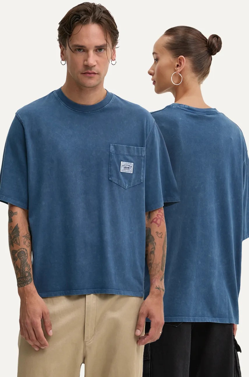 

Памучна тениска Guess Originals в синьо с изчистен дизайн M4BI57 K8FQ4, Син