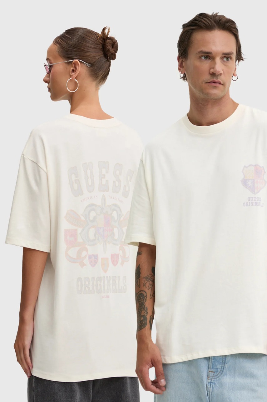 

Памучна тениска Guess Originals в бежово с принт M4BI19 K8FQ4, Бежов