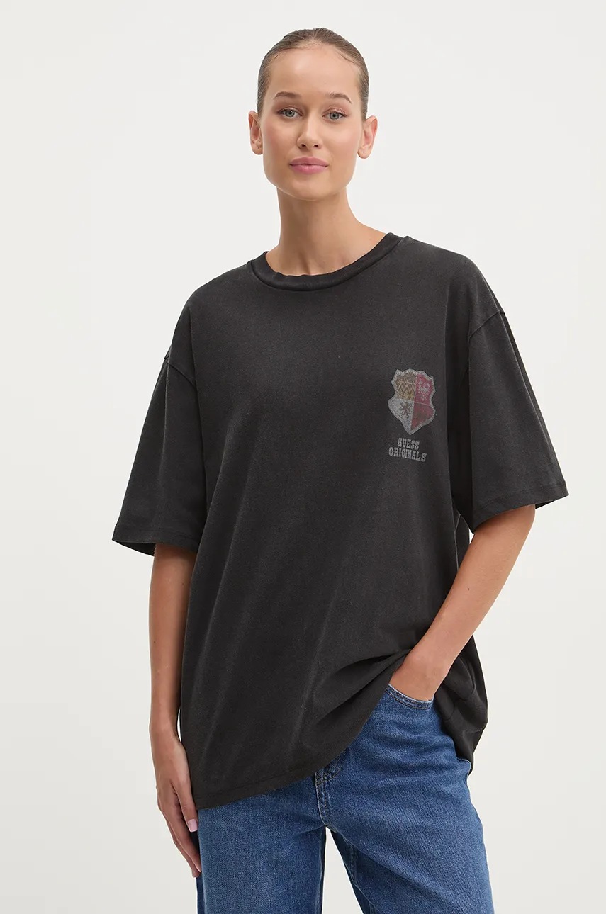 

Памучна тениска Guess Originals в черно с принт M4BI19 K8FQ4, Черен