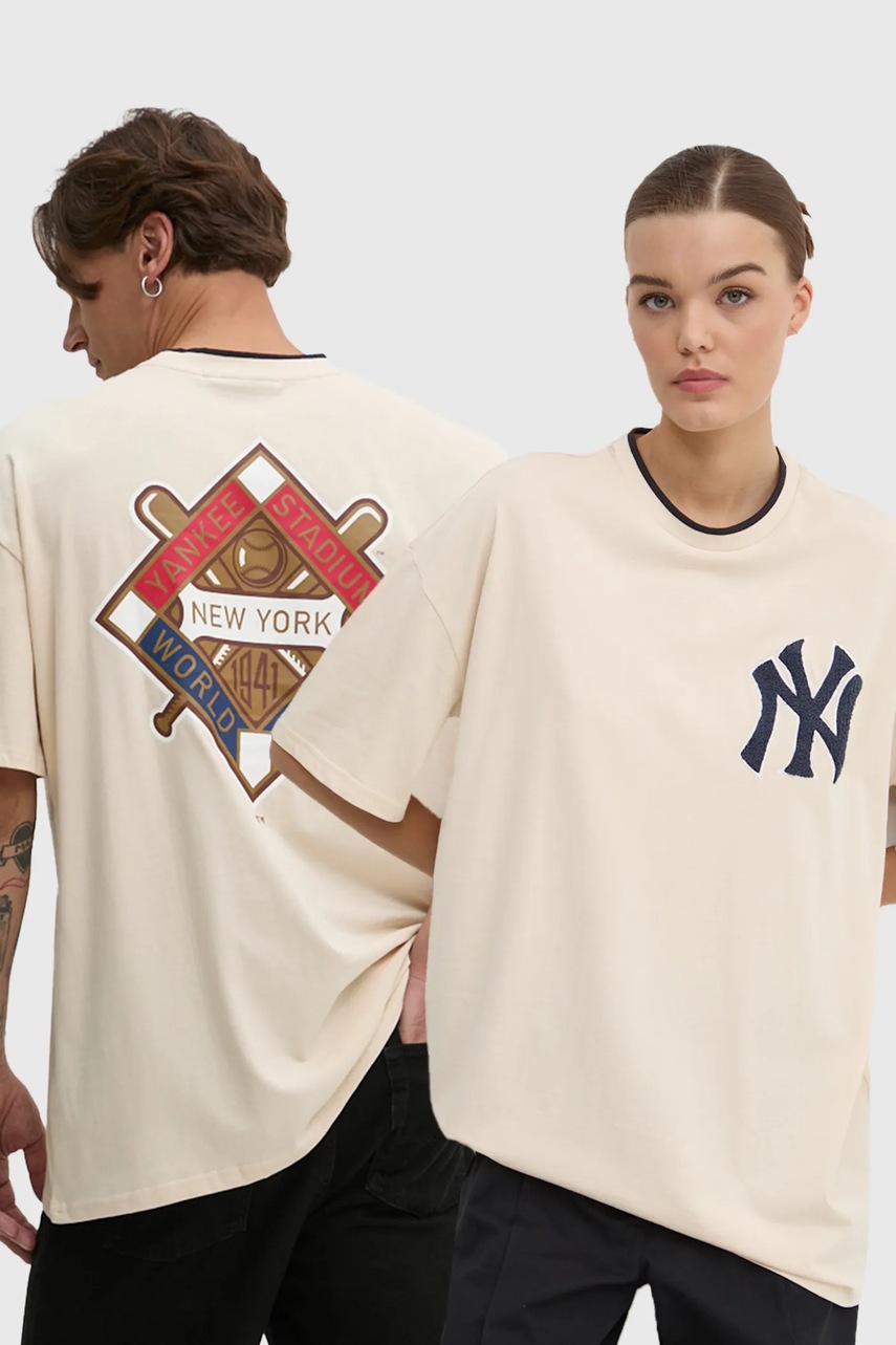 New Era tricou din bumbac NEW YORK YANKEES culoarea bej, cu imprimeu, 60564866