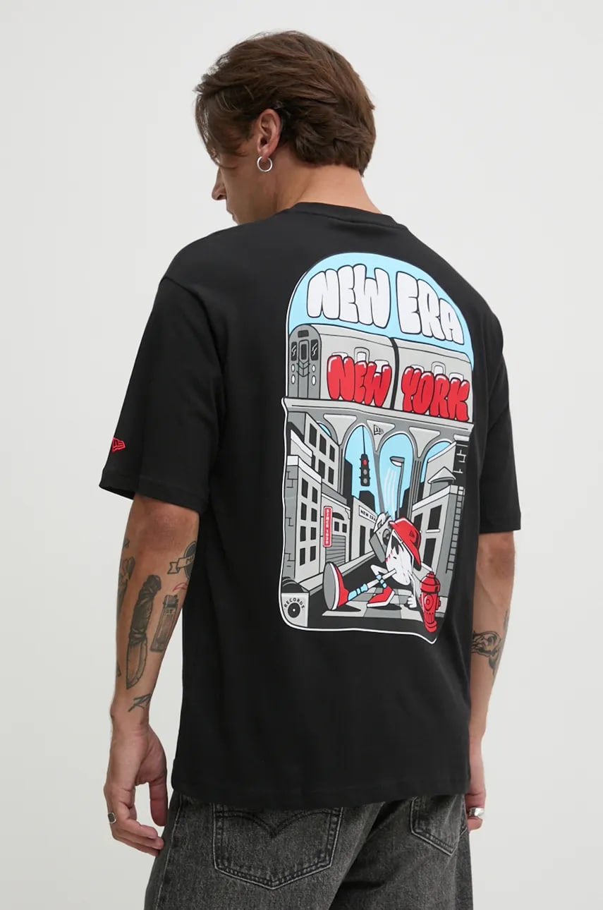 New Era tricou din bumbac culoarea negru, cu imprimeu, 60564865
