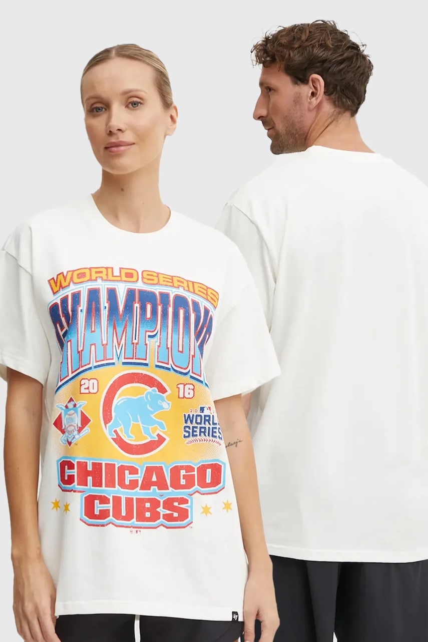 47 brand tricou din bumbac MLB Chicago Cubs culoarea bej, cu imprimeu, BU005TMYIHQ632915SS