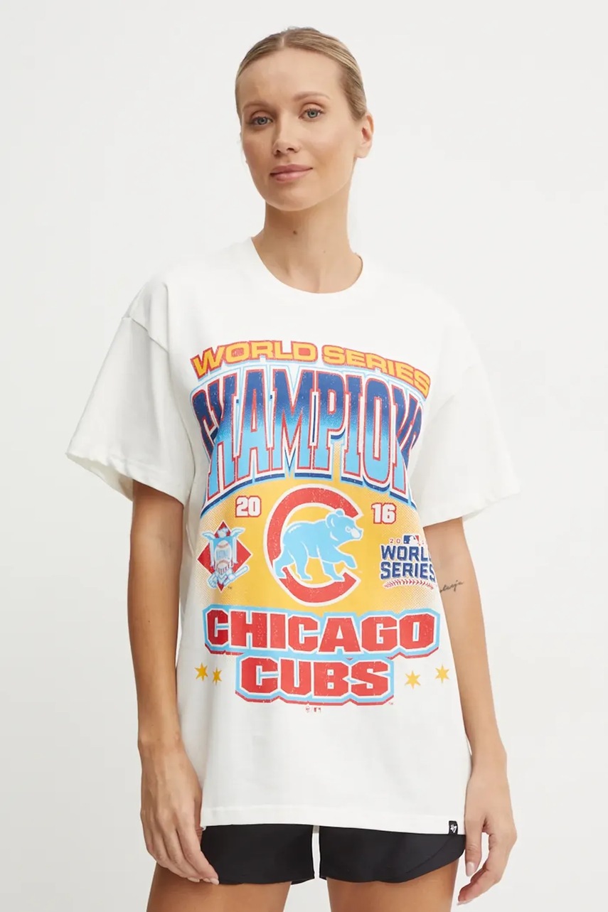 Βαμβακερό μπλουζάκι 47 brand MLB Chicago Cubs χρώμα: μπεζ, BU005TMYIHQ632915SS φωτογραφία