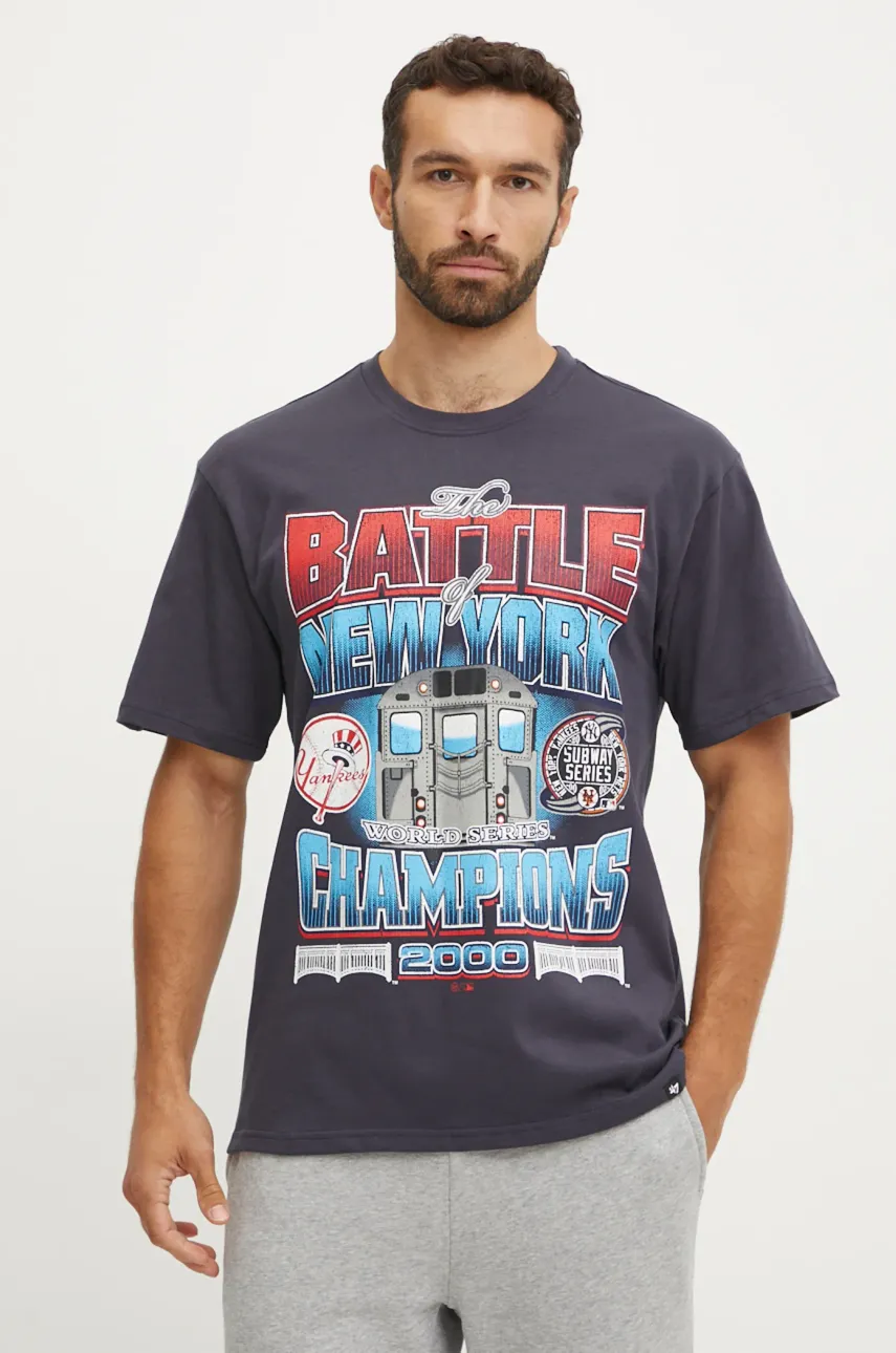 Хлопковая футболка 47 brand MLB New York Yankees цвет синий с принтом BU017TMYIHQ632878VN Хлопковая футболка 47 brand MLB New York Yankees цвет синий с принтом BU017TMYIHQ632878VN