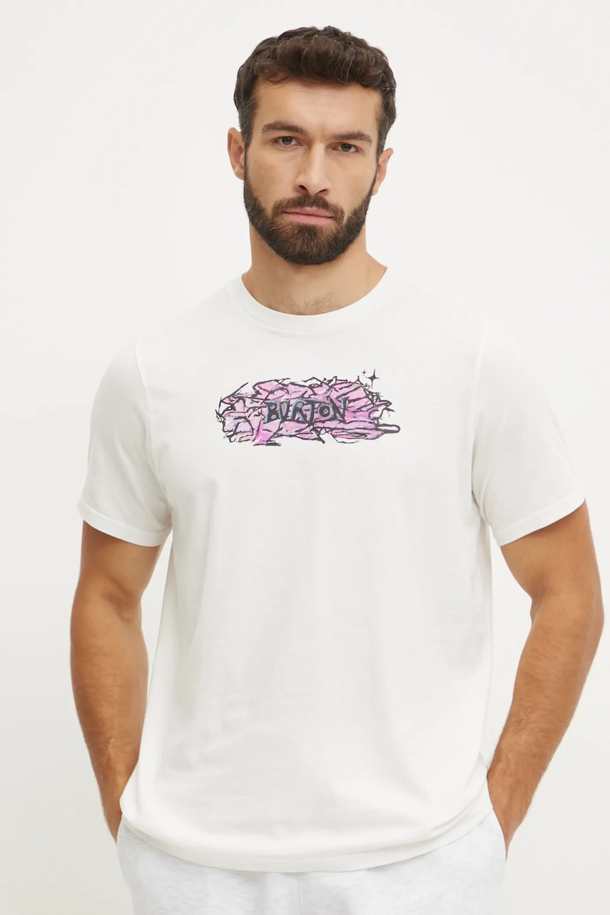 Burton tricou din bumbac culoarea alb, cu imprimeu, 243421 Burton tricou din bumbac culoarea alb, cu imprimeu, 243421