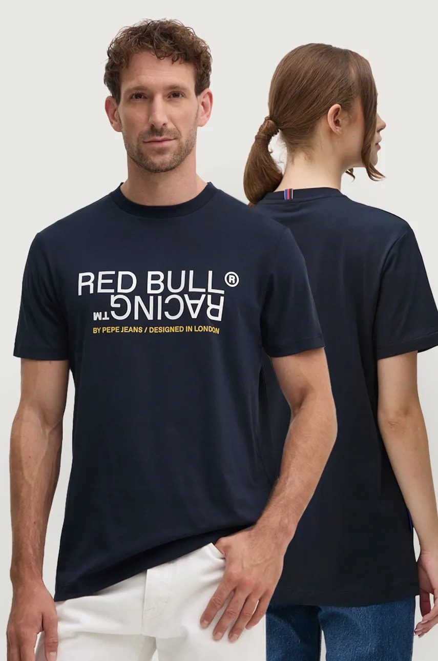 Levně Bavlněné tričko Red Bull Racing x Pepe Jeans tmavomodrá barva, s potiskem, RU500002