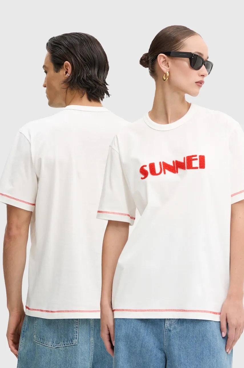 Sunnei tricou din bumbac culoarea alb, cu imprimeu, RTWXJER020 Sunnei tricou din bumbac culoarea alb, cu imprimeu, RTWXJER020