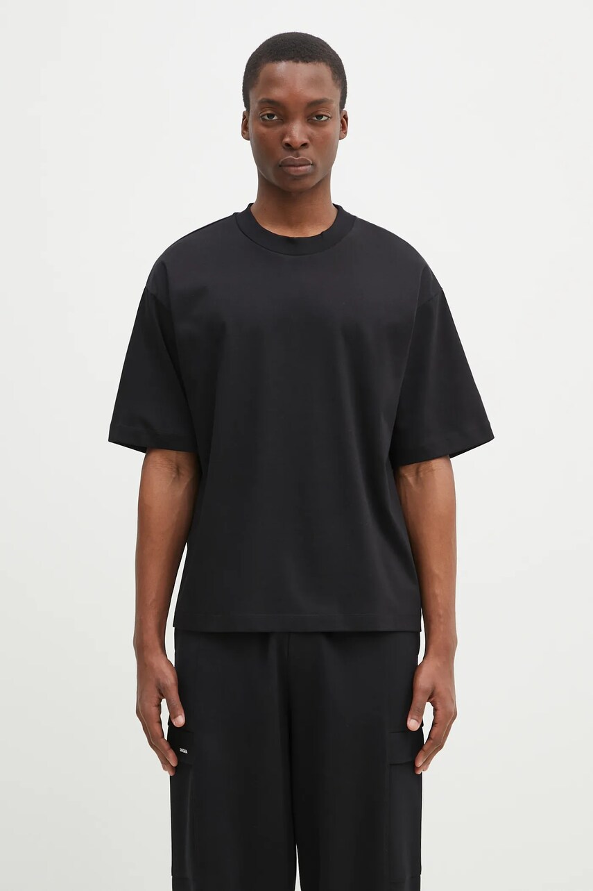 Pangaia tricou din bumbac culoarea negru, neted, 10002012