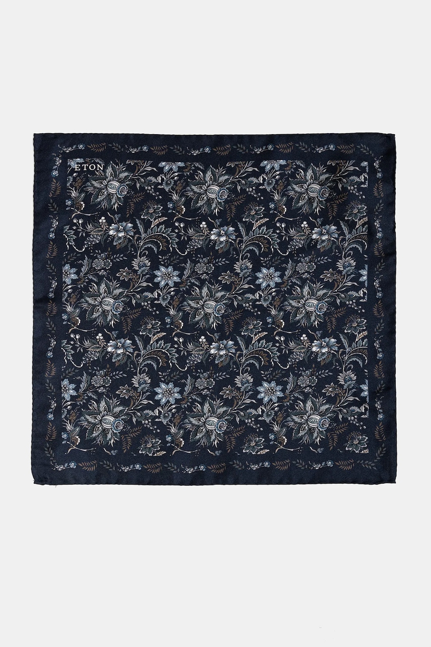 Eton batistă de buzunar de mătase culoarea bleumarin, 100013715