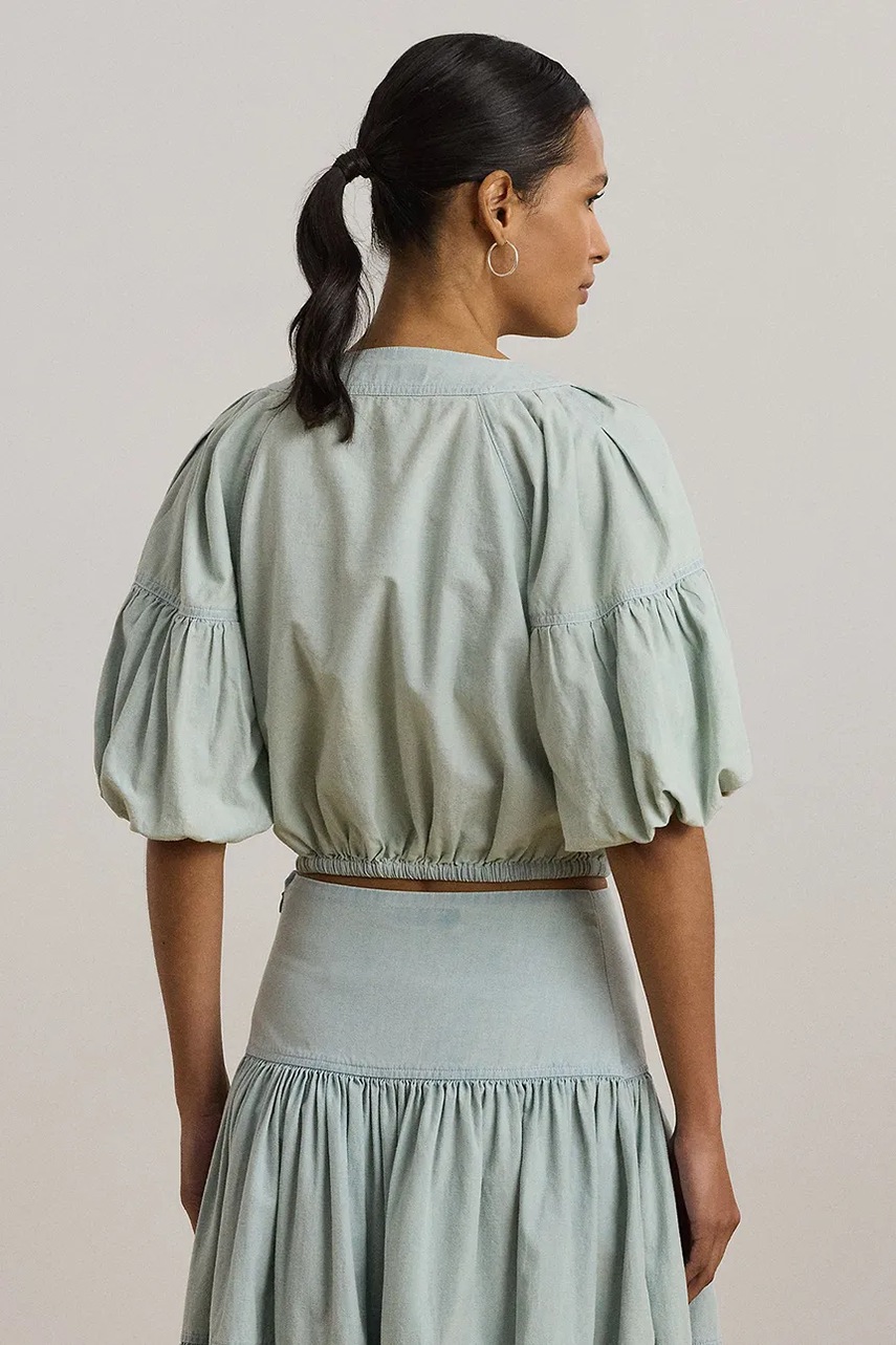 Хлопковая блузка Lauren Ralph Lauren однотонная 200971260