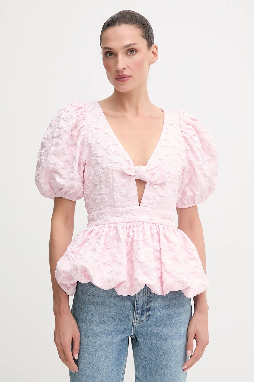 Rotate bluză culoarea roz, cu imprimeu, 114793191