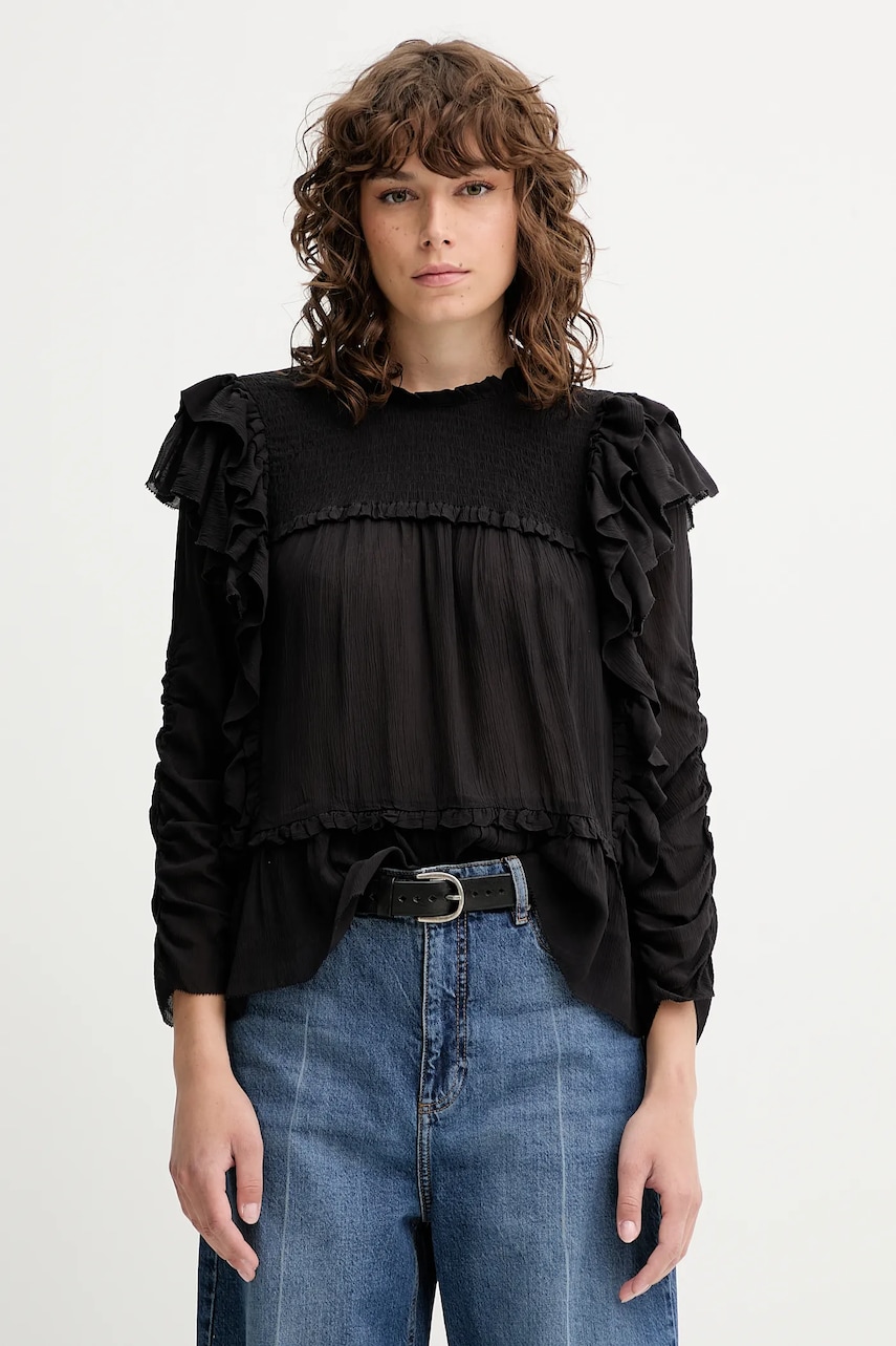 MUNTHE bluză CRISP culoarea negru, uni, 252100225231