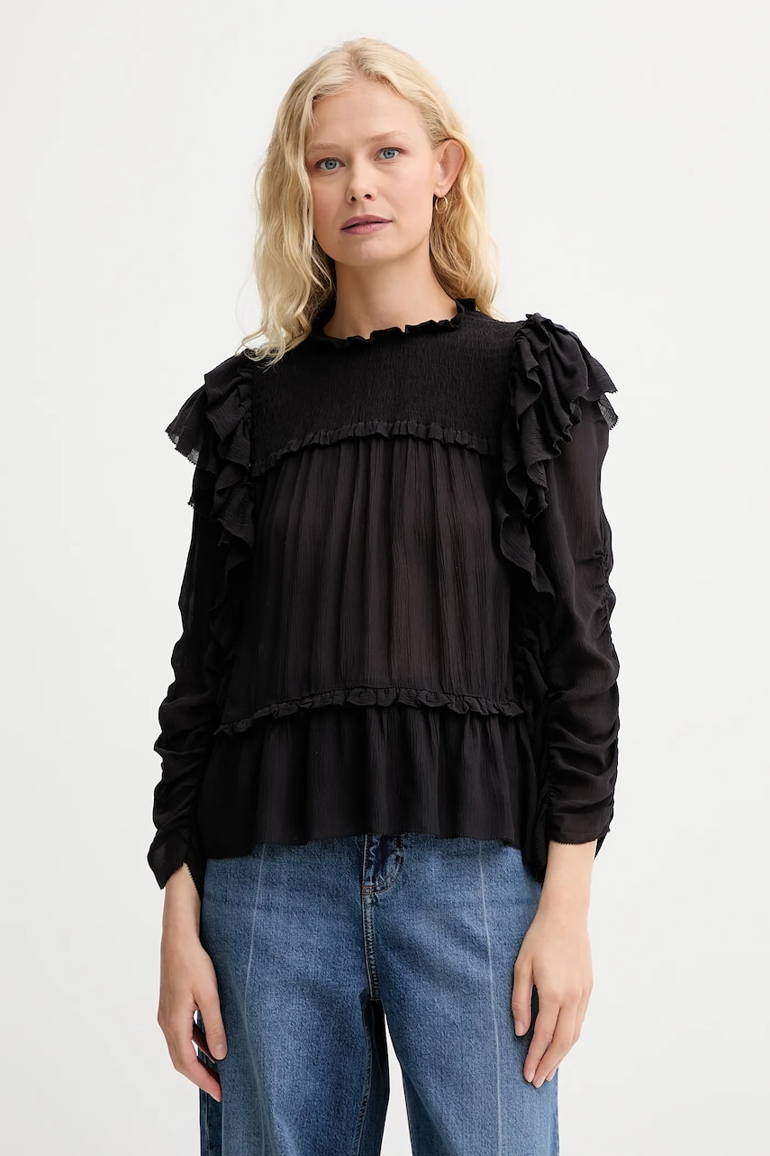 MUNTHE bluză CRISP culoarea negru, uni, 252100225231