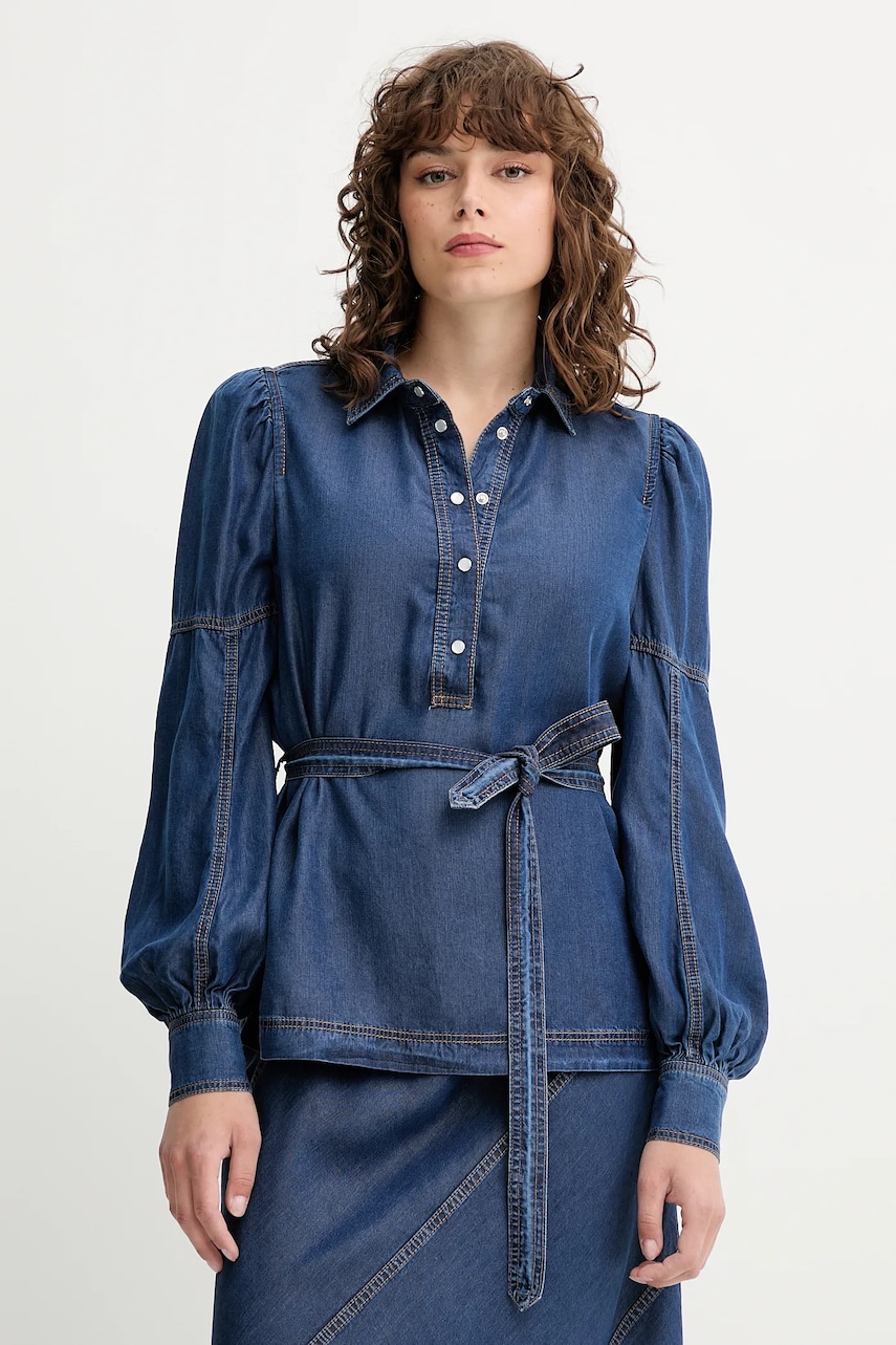 MUNTHE bluză PIKINE culoarea bleumarin, uni, 252101525207