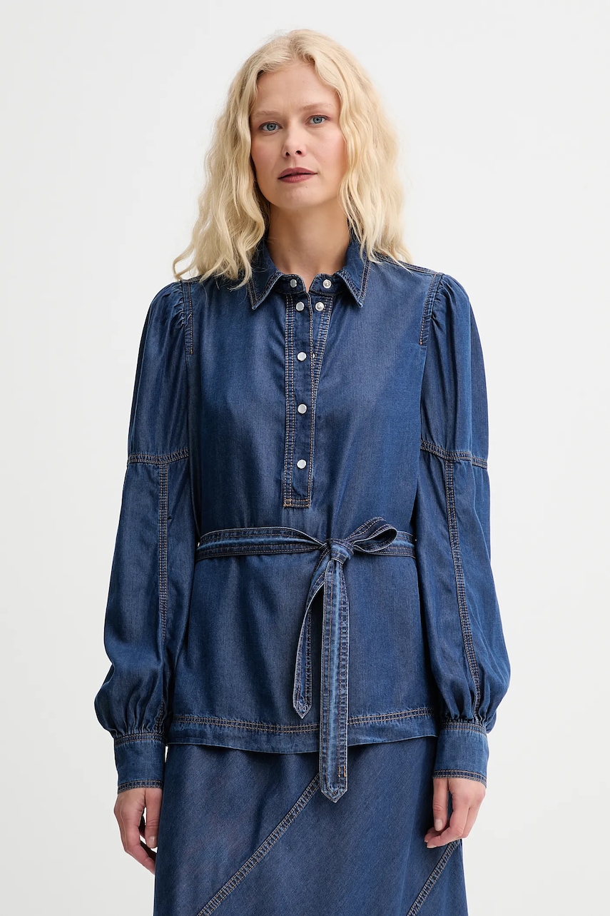 MUNTHE bluză PIKINE culoarea bleumarin, uni, 252101525207