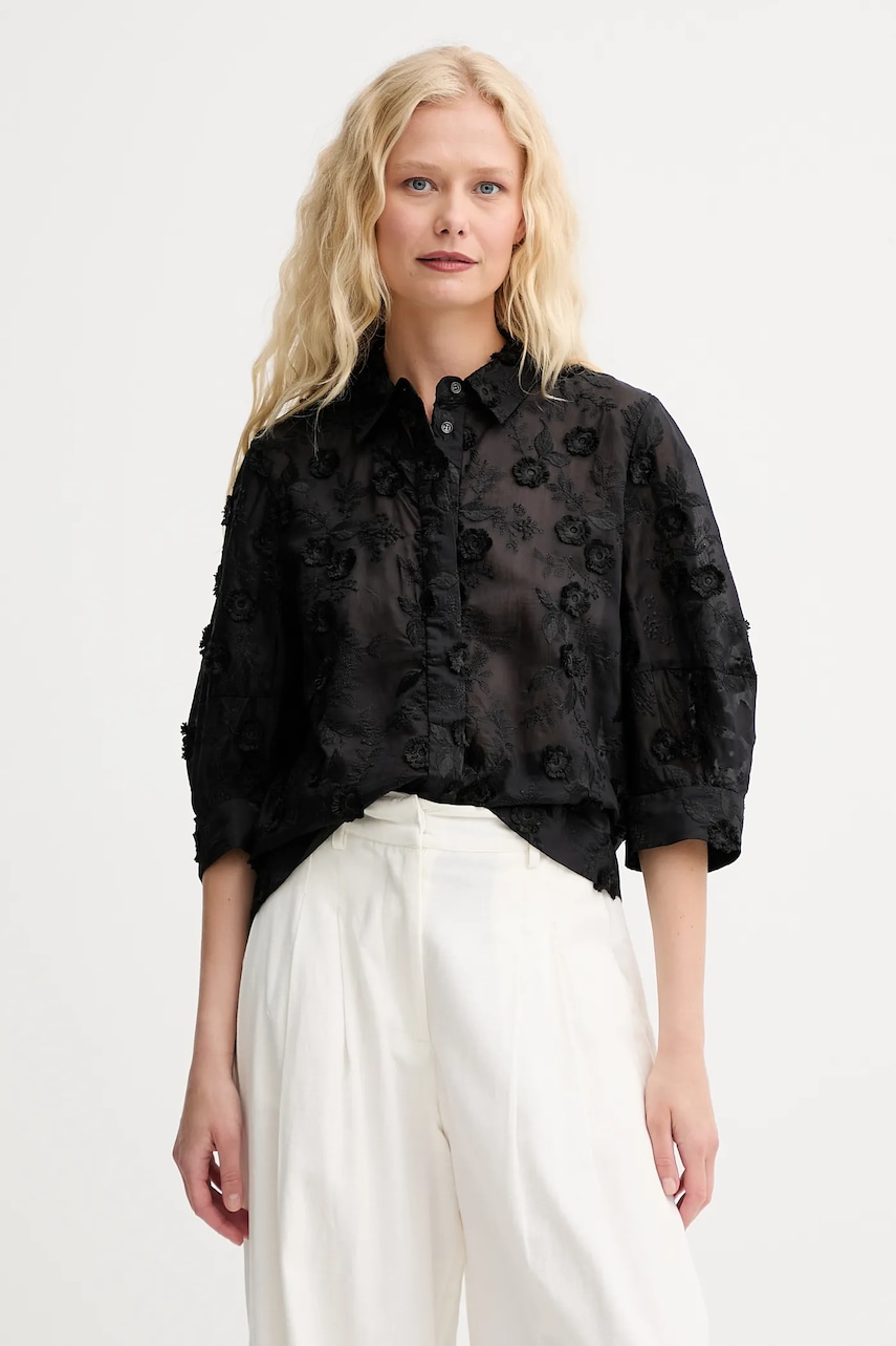 MUNTHE cămașă PUST culoarea negru, cu guler clasic, regular, 252101725225