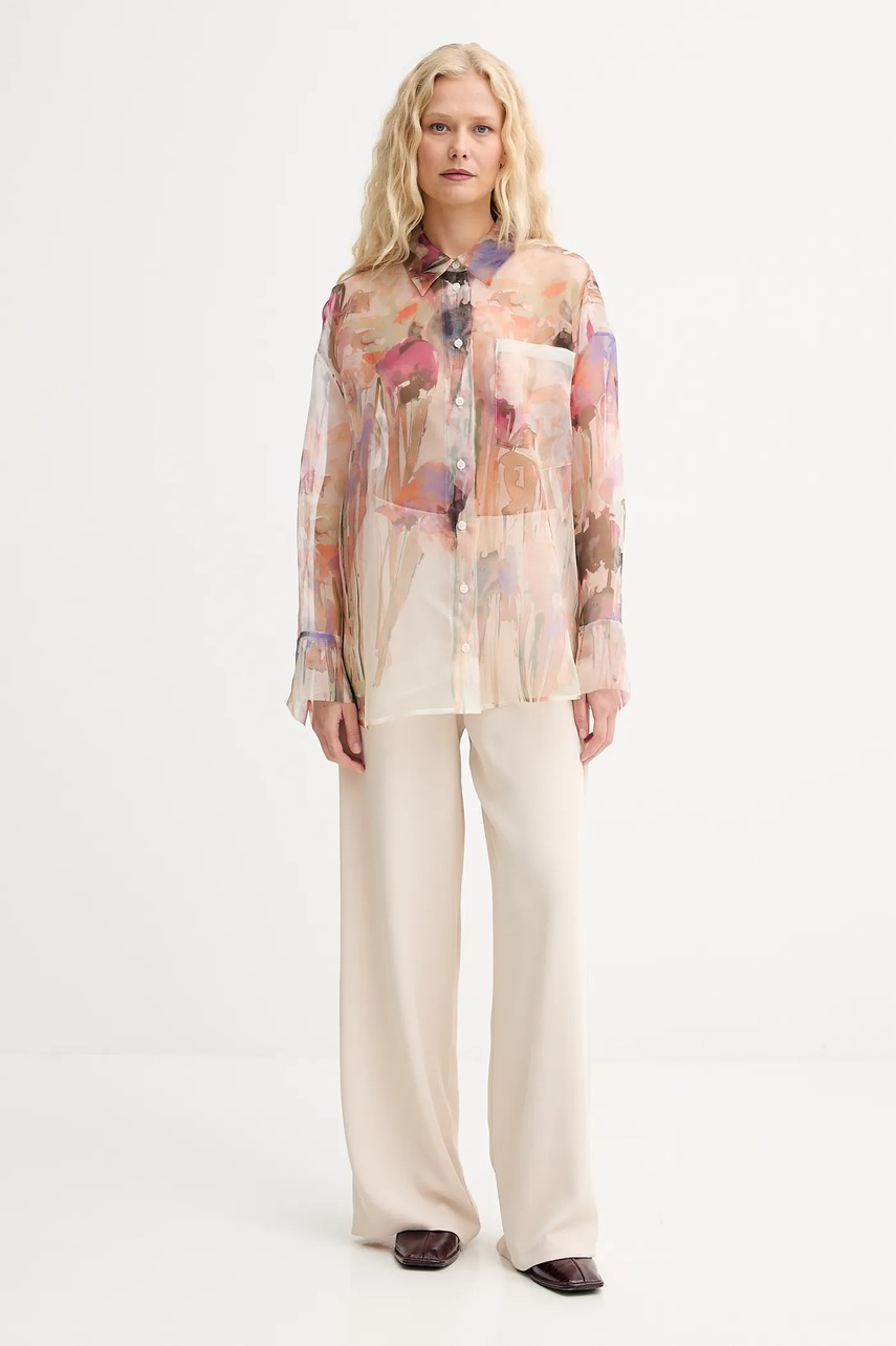 Шелковая рубашка MUNTHE PRIAM цвет бежевый relaxed классический воротник 252103025219