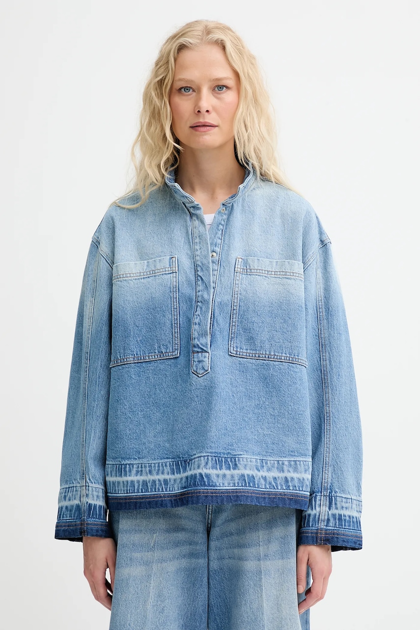 Levně Džínová bunda MUNTHE LUXA dámská, modrá barva, přechodná, oversize, 253103225305