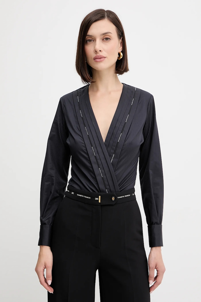 Elisabetta Franchi body din bumbac culoarea bleumarin, uni, CB00256E2