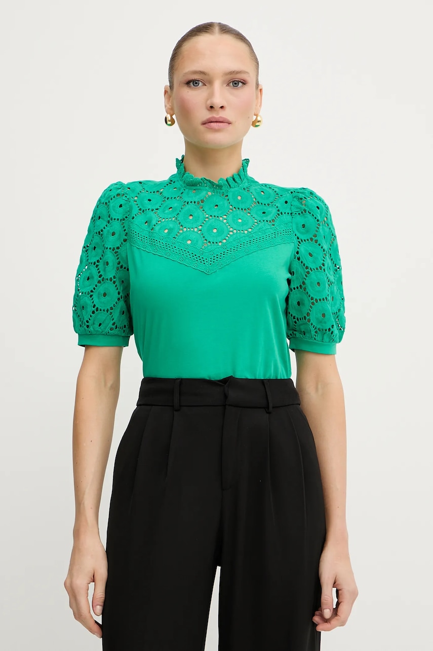 Morgan bluză din bumbac culoarea verde, uni, DULIE Morgan bluză din bumbac culoarea verde, uni, DULIE