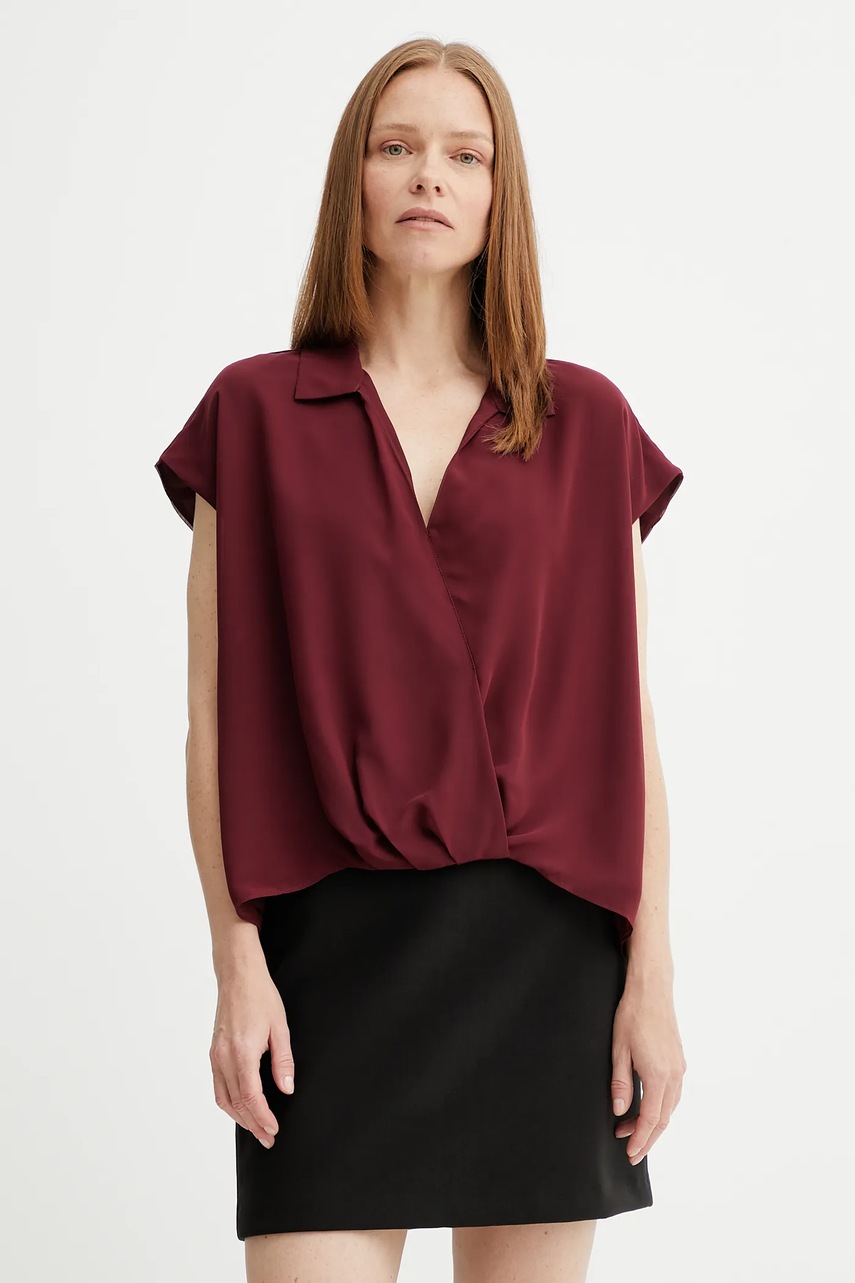 Levně Halenka Calvin Klein dámská, vínová barva, hladká, LV044C199G