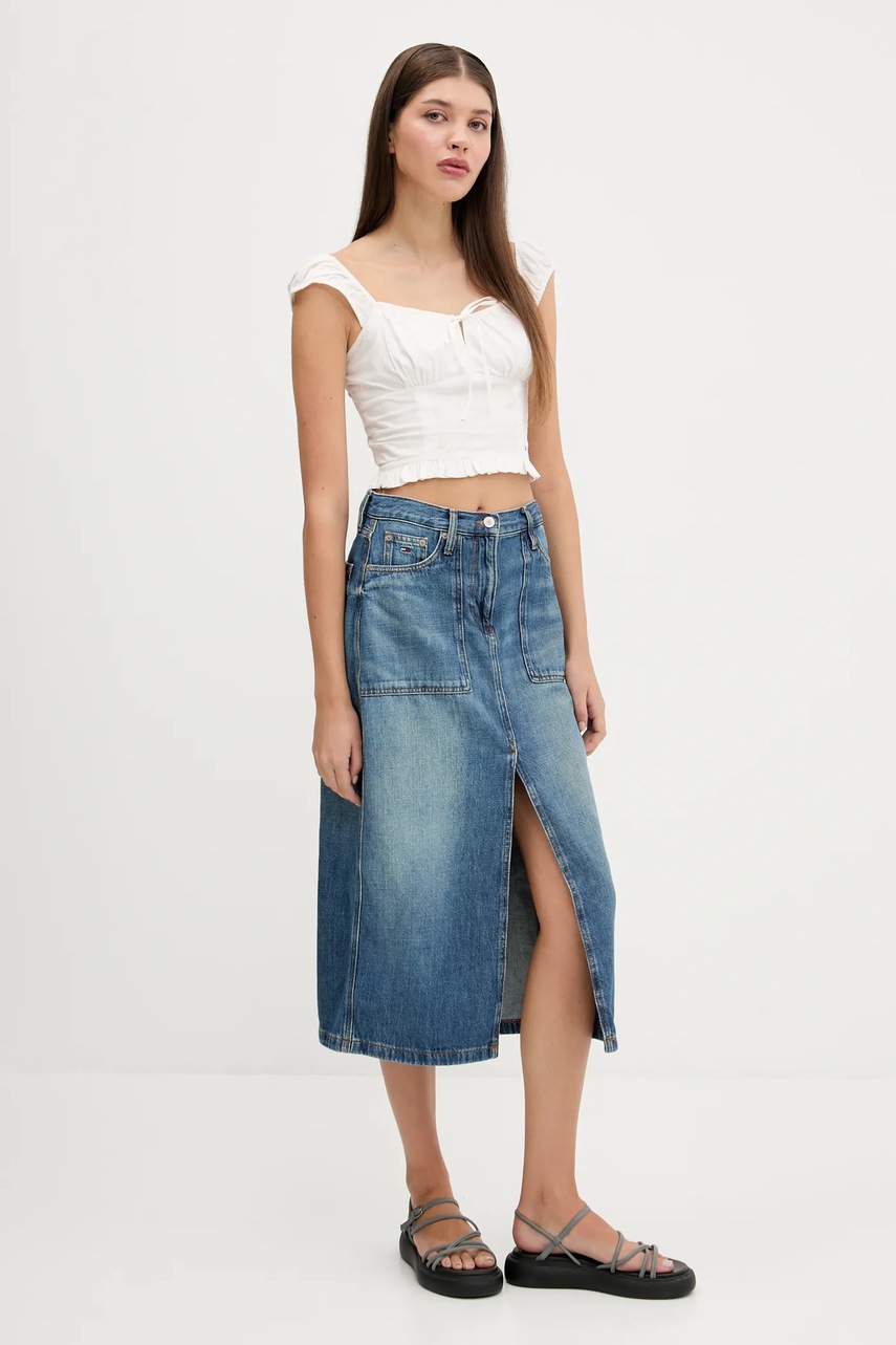Хлопковая блузка Tommy Jeans цвет белый однотонная DW0DW20985 Хлопковая блузка Tommy Jeans цвет белый однотонная DW0DW20985