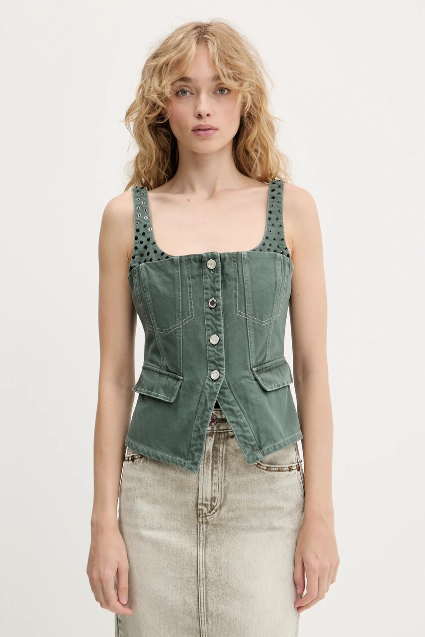 Stine Goya top din denim culoarea verde, cu imprimeu, SG-PF25-T083-2393