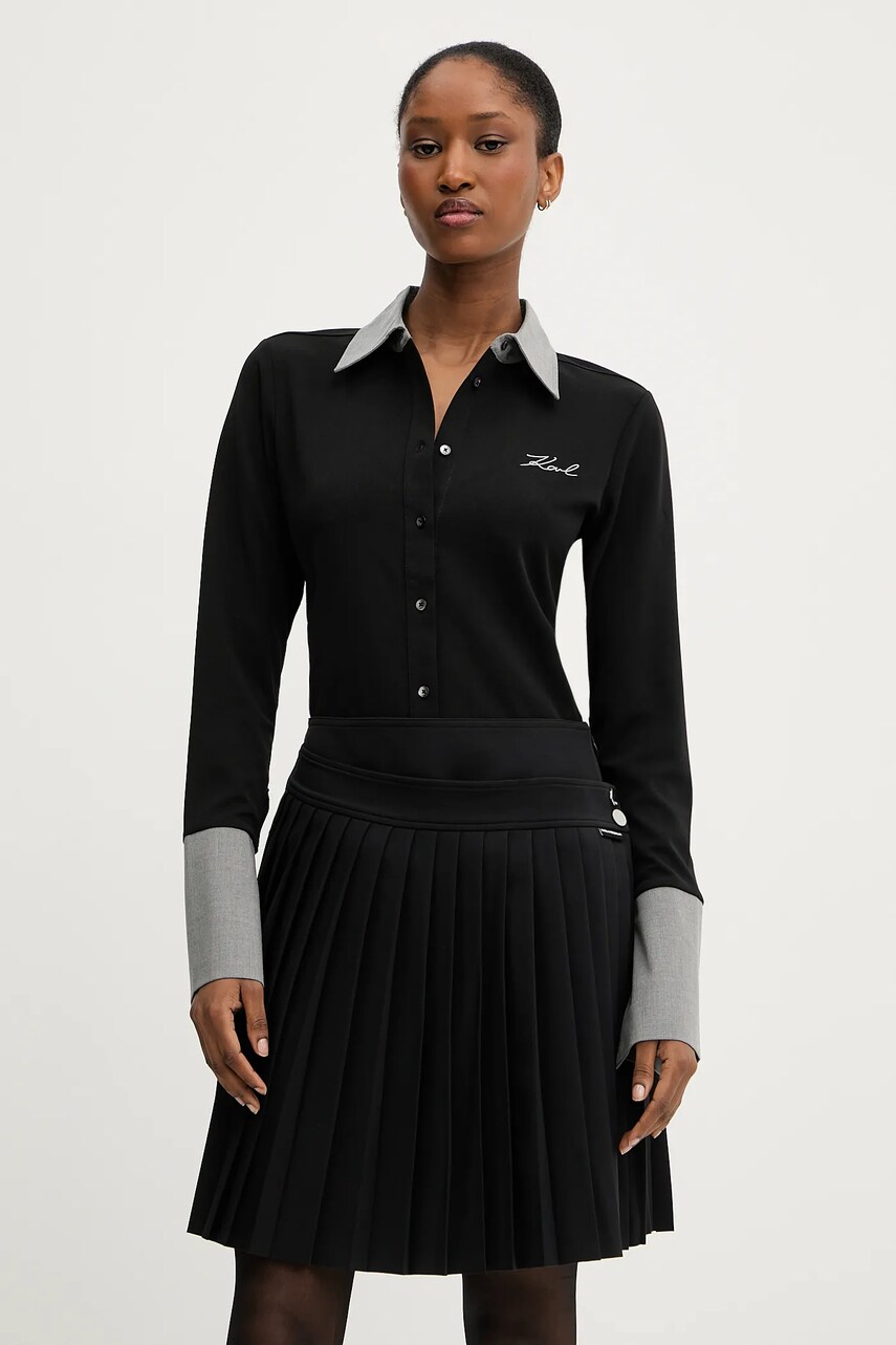 Karl Lagerfeld cămașă culoarea negru, cu guler clasic, regular, A3W17101