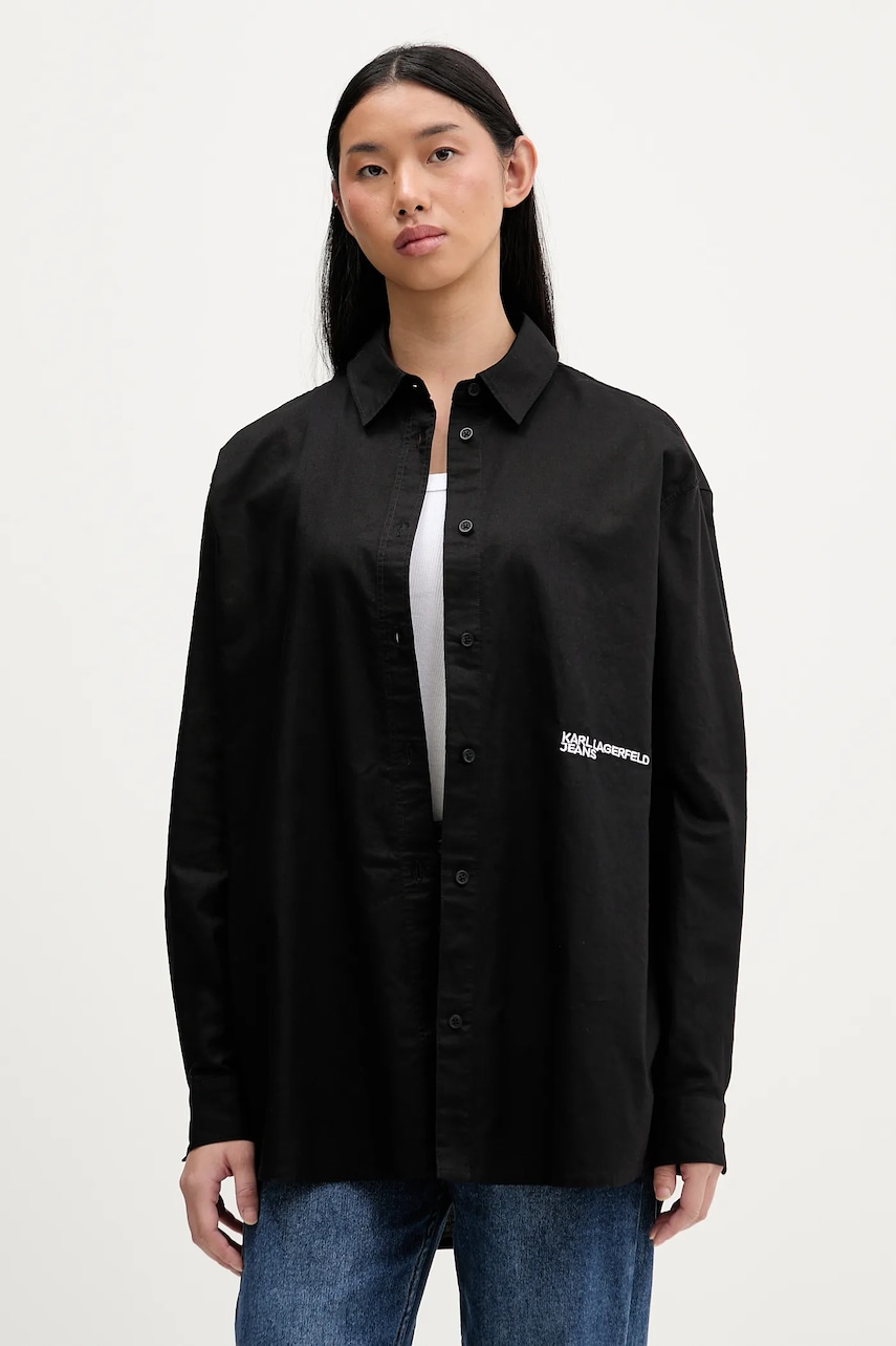 Bavlněná košile Karl Lagerfeld Jeans dámská, bílá barva, relaxed, s klasickým límcem, A3W11010